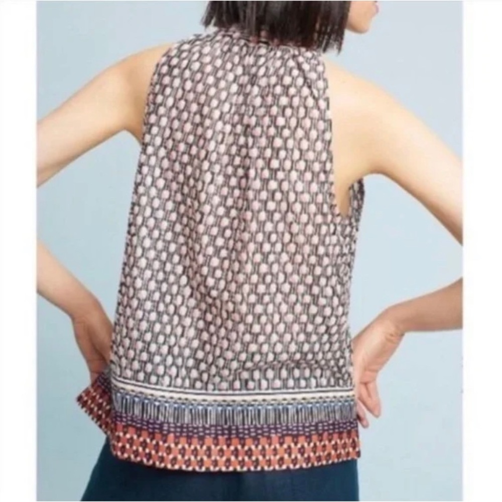 Anthro Maeve Prema Printed Tank Top Ruffle Button Front sz M like new - Picture 7 of 7